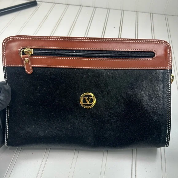 Valentino Garavani Vintage Black and Brown Leather Clutch Bag - Picture 3 of 8